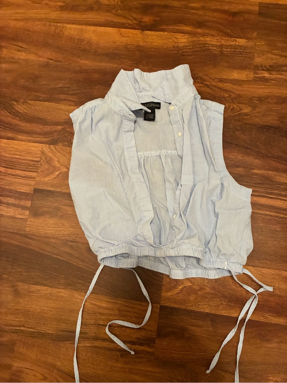 Light Blue Striped Sleeveless Drawstring Crop Top